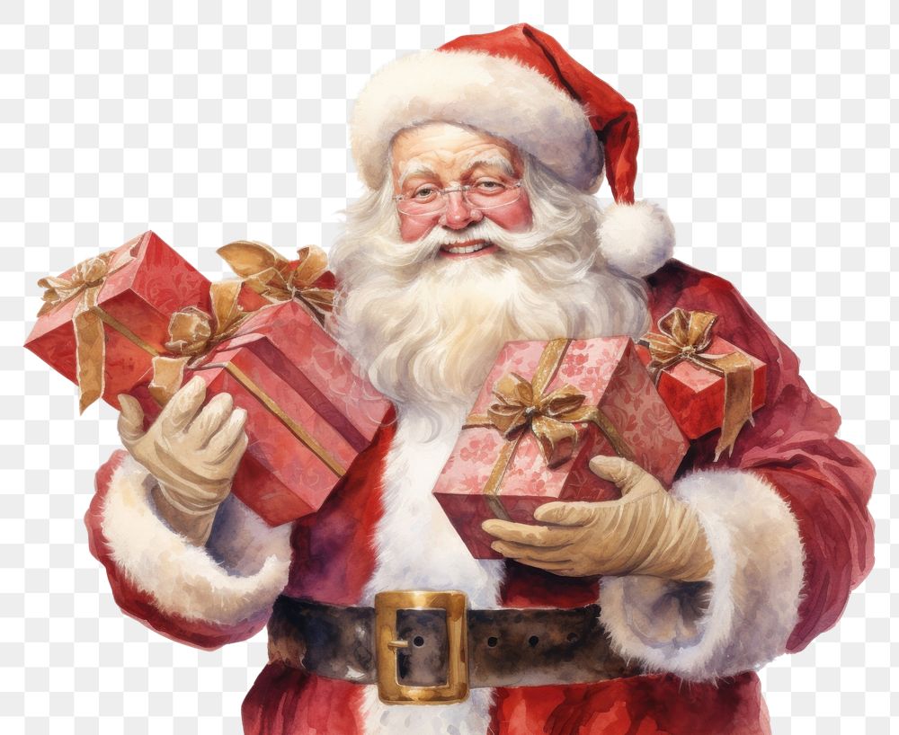 PNG  Santa claus holding gift boxes christmas adult celebration. AI generated Image by rawpixel.