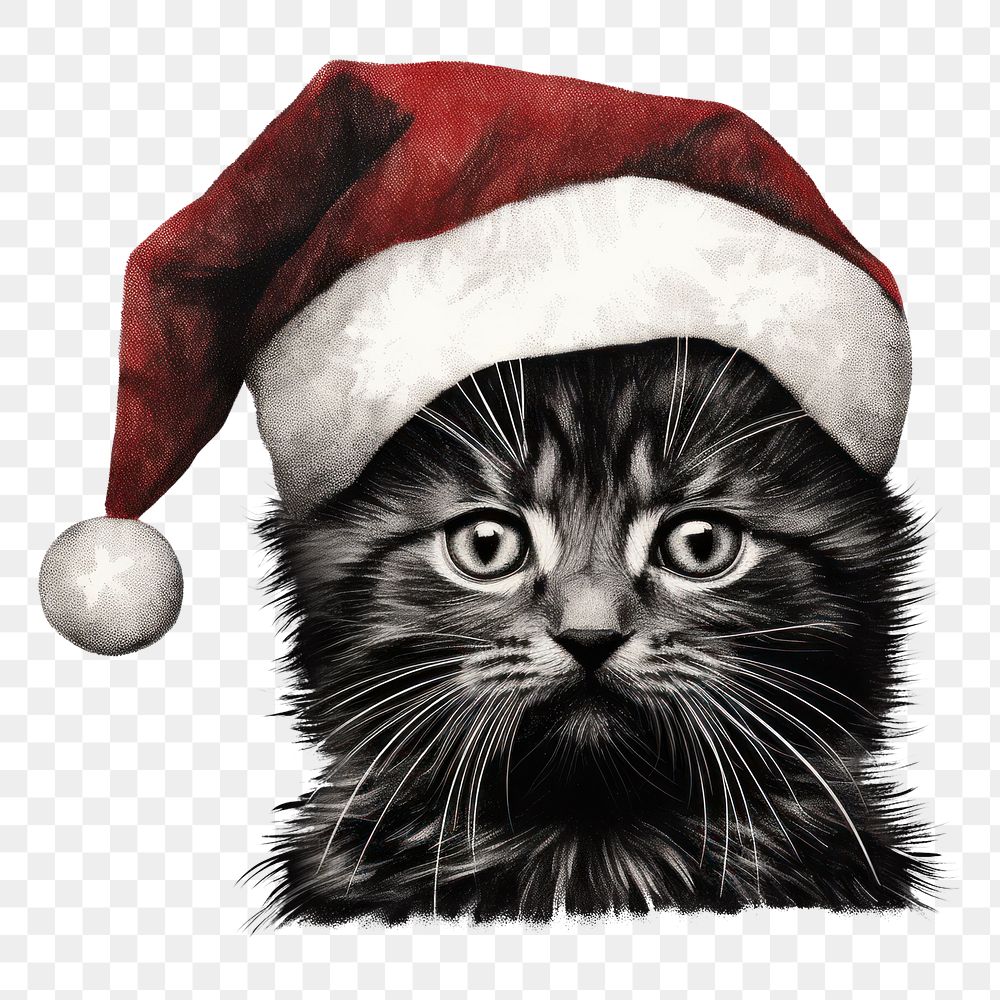 PNG Cat wearing a Santa hat portrait drawing mammal. AI generated Image by rawpixel.