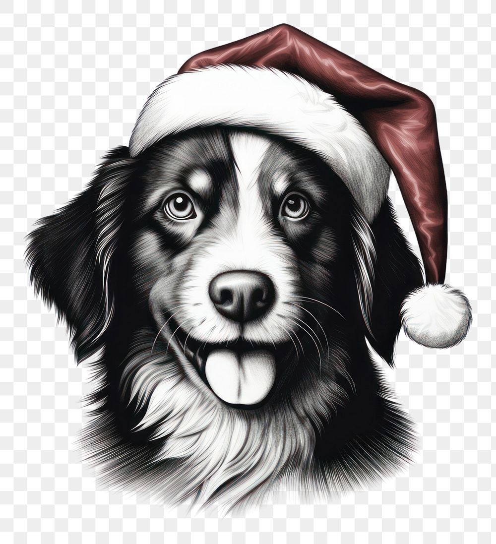 PNG Dog wearing a Santa hat portrait dog drawing. AI generated Image by rawpixel.
