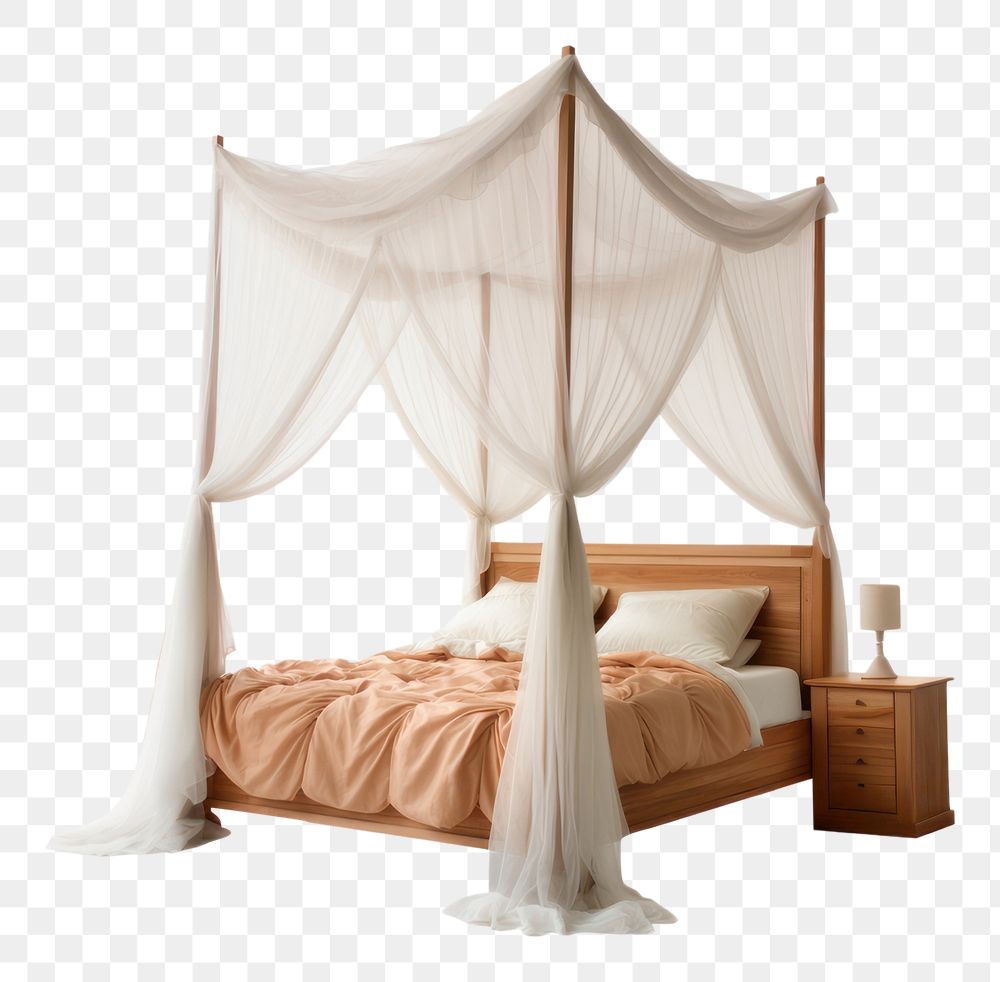 PNG  Bed canopy furniture bedroom white background. AI generated Image by rawpixel.