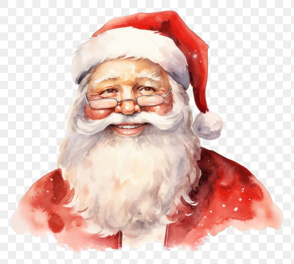 PNG Watercolor Santa portrait christmas white background. AI generated Image by rawpixel.