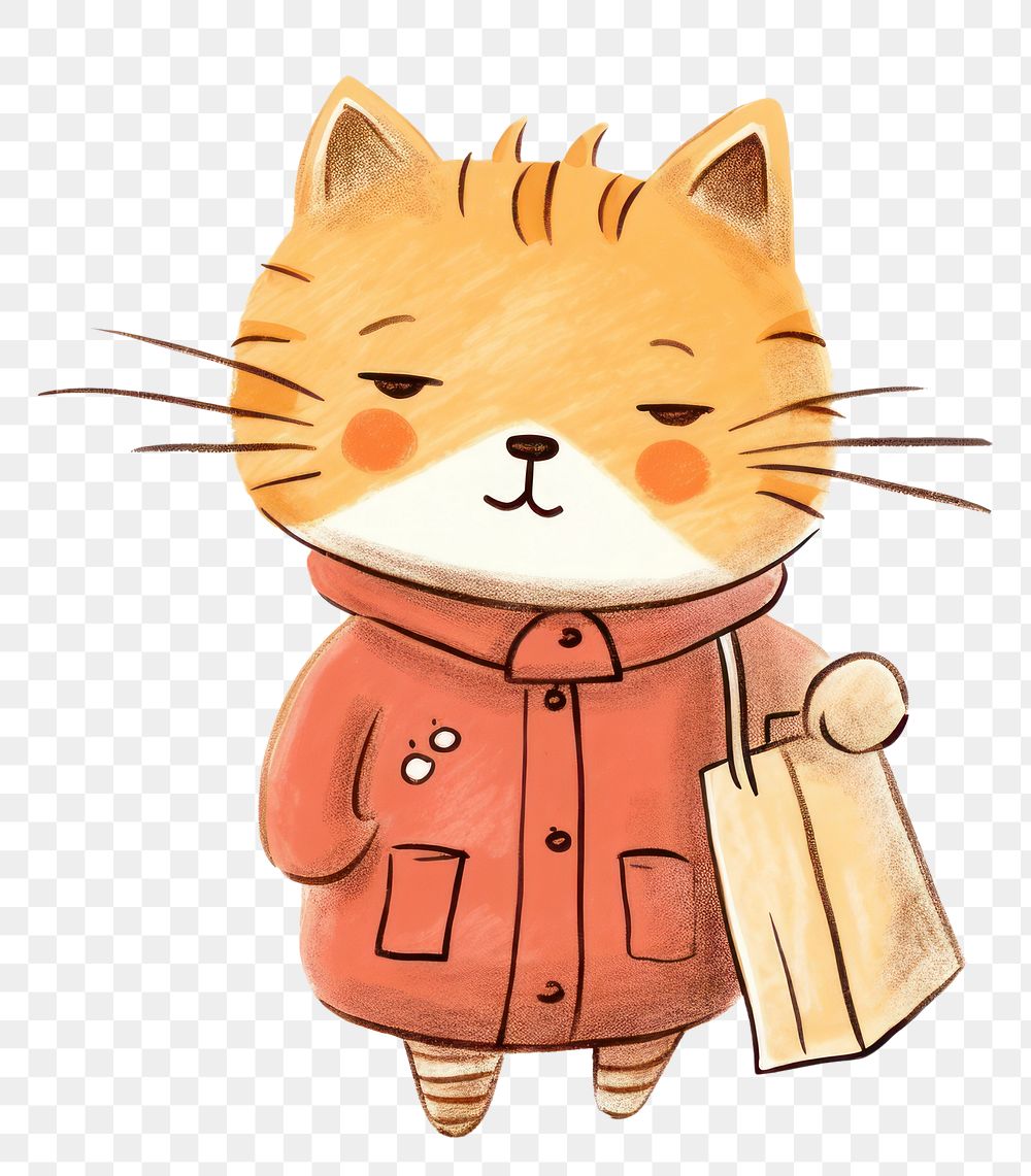 PNG  Orange cat carrying shopping bags animal drawing mammal. AI generated Image by rawpixel.