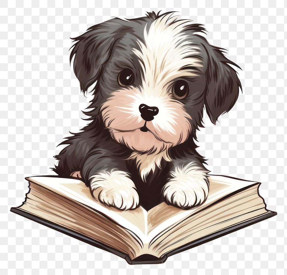 PNG  Dog reading a book animal publication mammal. AI generated Image by rawpixel.