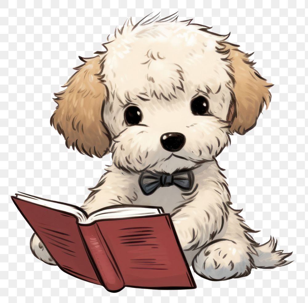 PNG  Dog reading a book animal publication mammal. AI generated Image by rawpixel.