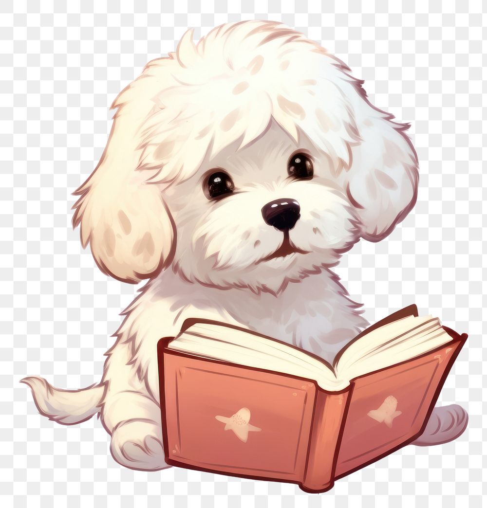 PNG  Dog reading book animal publication mammal. AI generated Image by rawpixel.