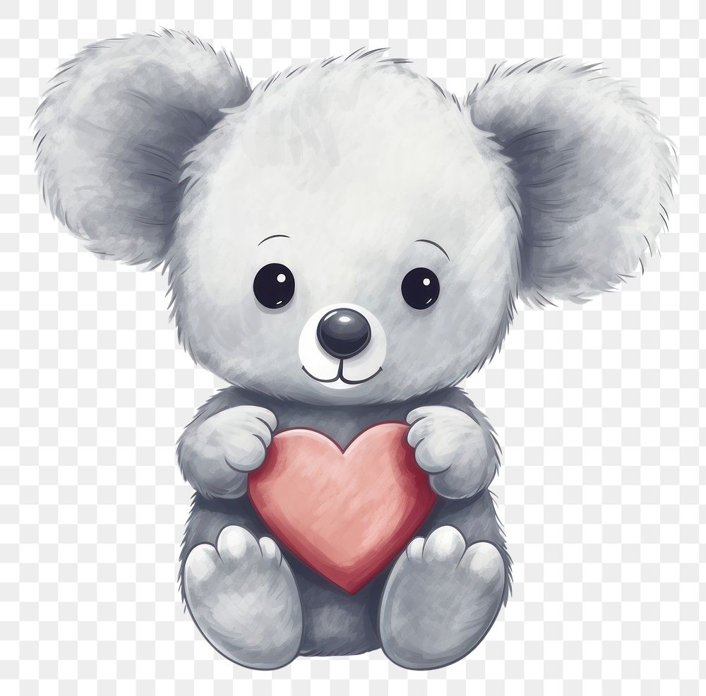 PNG Koala holding big heart cute toy representation. 