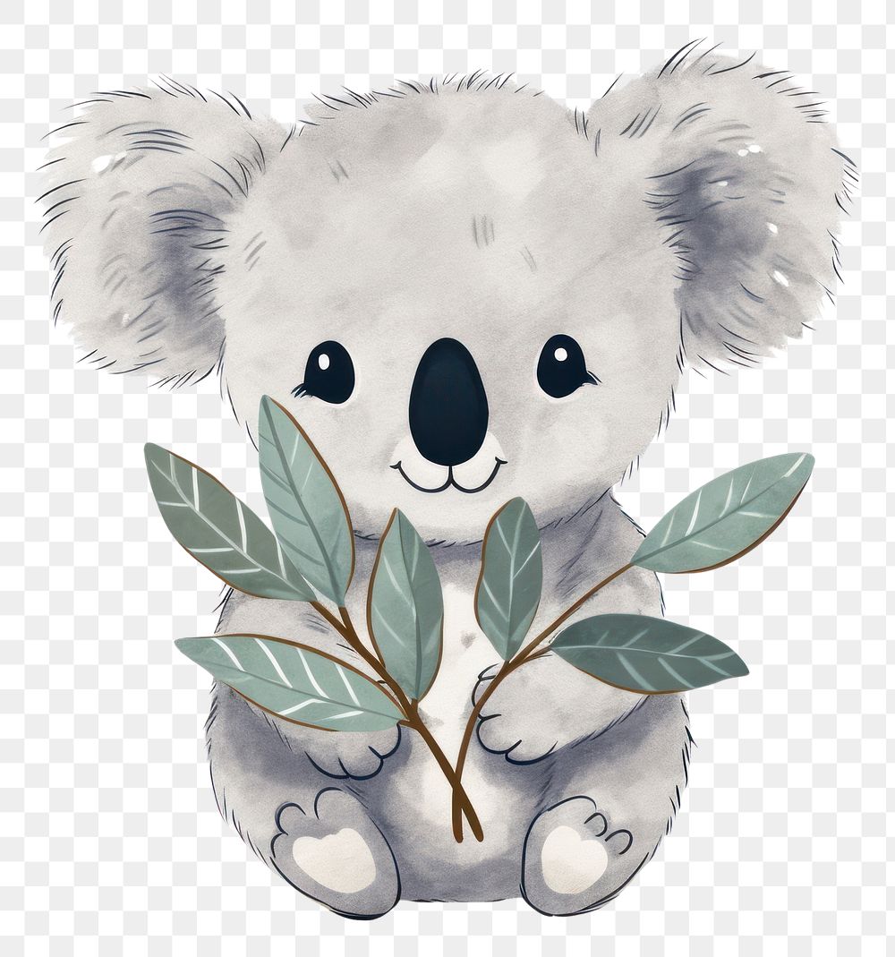 PNG  Koala holding plant drawing mammal nature. AI generated Image by rawpixel.