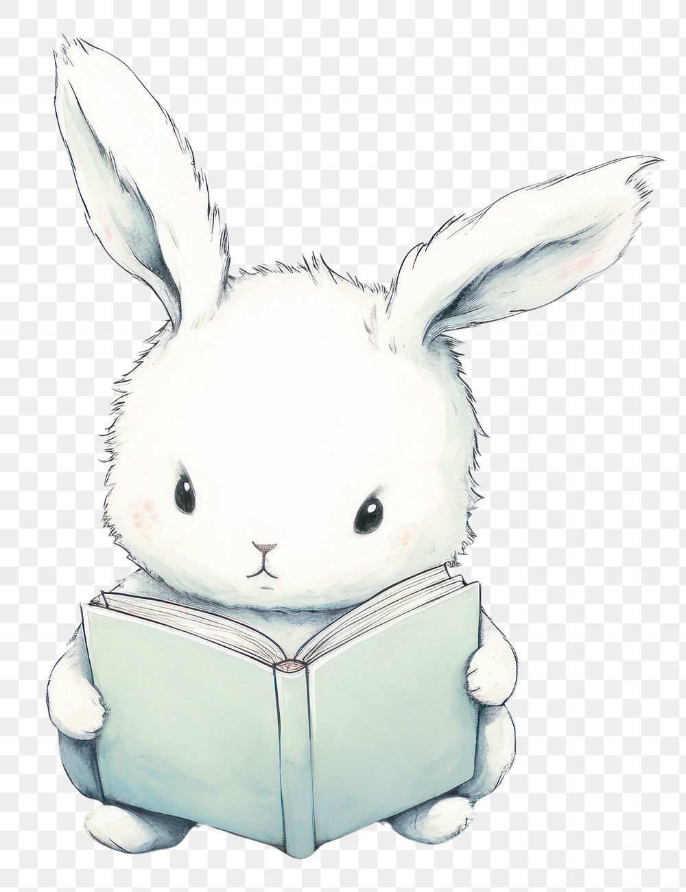 PNG  Rabbit reading book animal drawing mammal. AI generated Image by rawpixel.