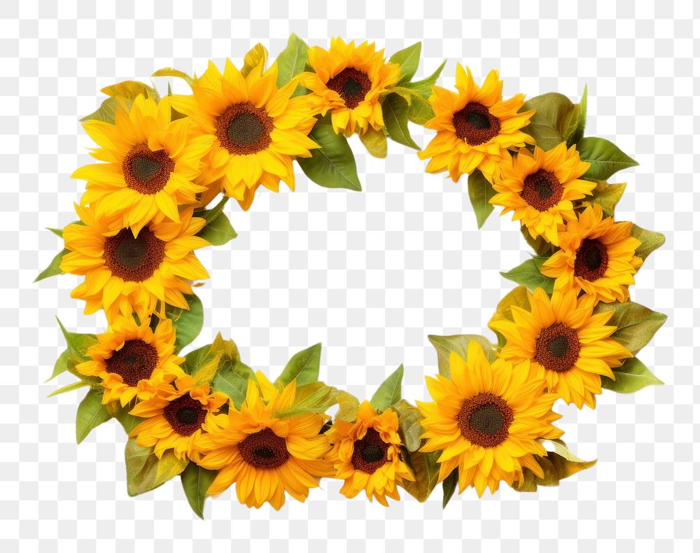 PNG  Flower wreath sunflower plant white background. AI generated Image by rawpixel.
