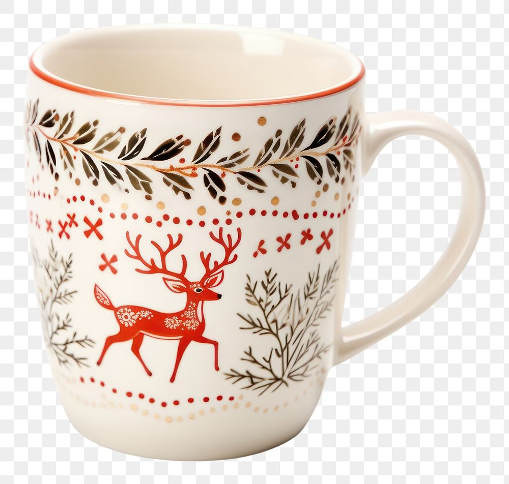 PNG  A christmas ceramic mug porcelain pottery cup. AI generated Image by rawpixel.