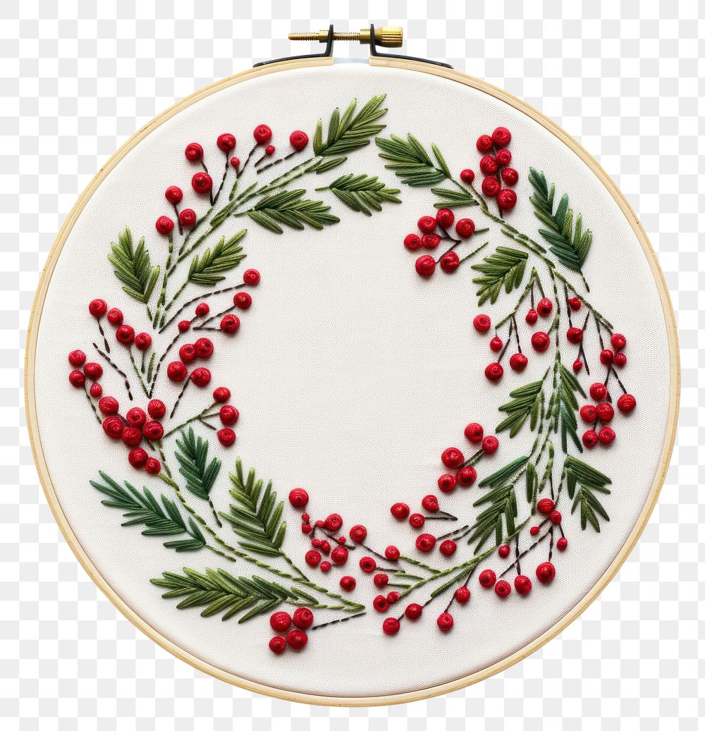 PNG A Christmas wreath embroidery pattern cross-stitch celebration. AI generated Image by rawpixel.