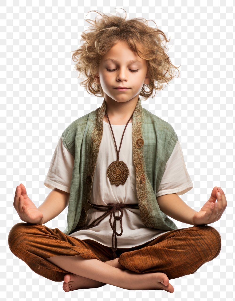 PNG  Kid meditating sitting yoga white background. AI generated Image by rawpixel.