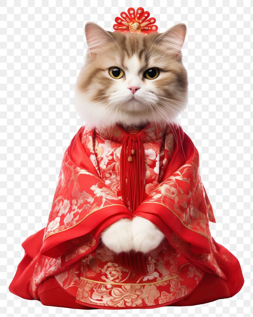 PNG Cat wearing Chinese bride robe