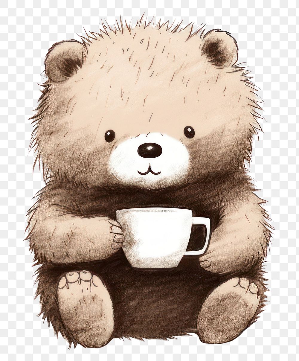 PNG  Bear drinking coffee mammal cute toy. AI generated Image by rawpixel.