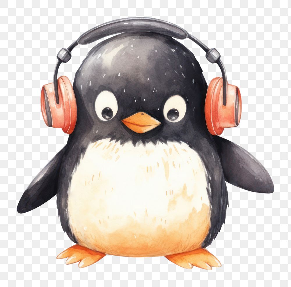 PNG  Penguin wearing headphone headphones animal bird. AI generated Image by rawpixel.