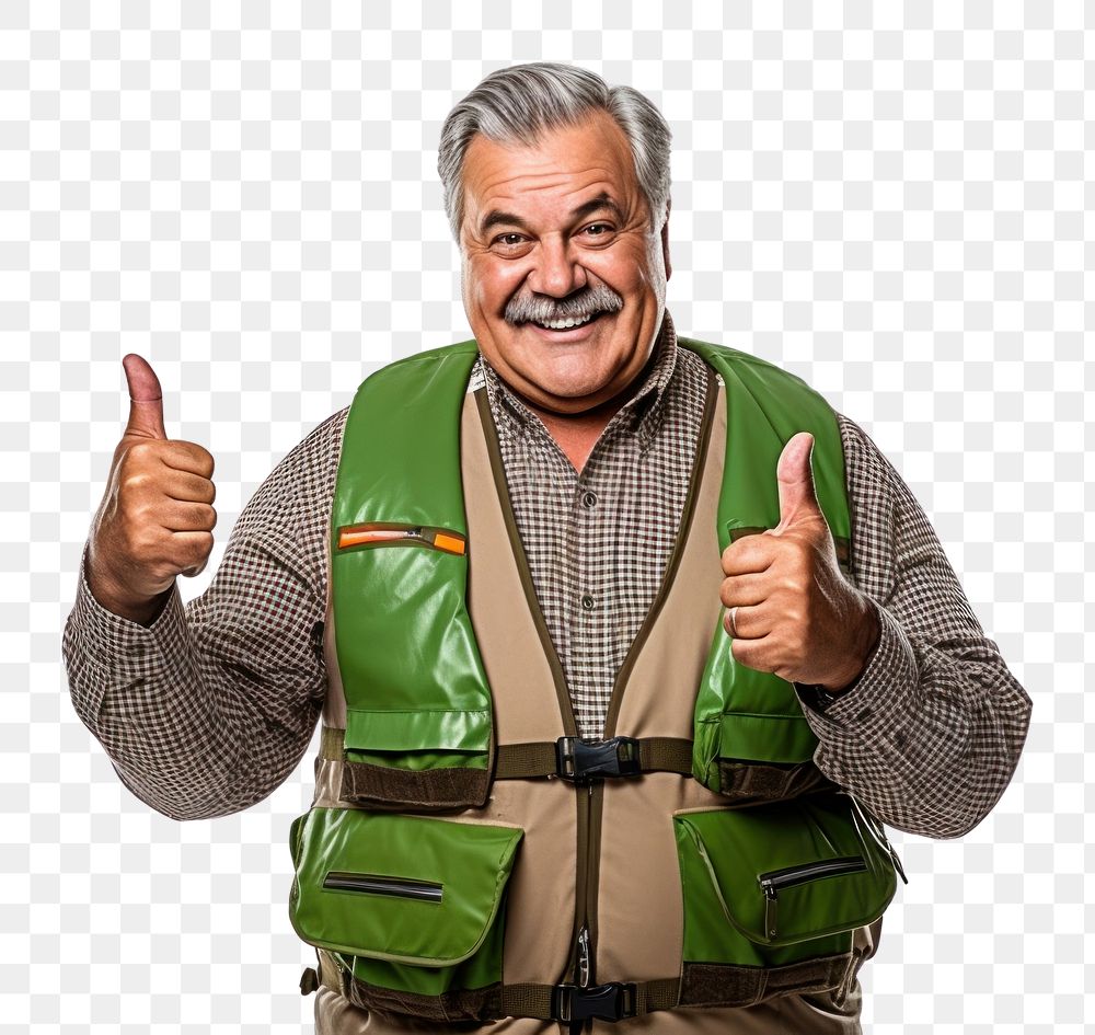 PNG  Mature hobby fisherman with mustache adult green vest. AI generated Image by rawpixel.