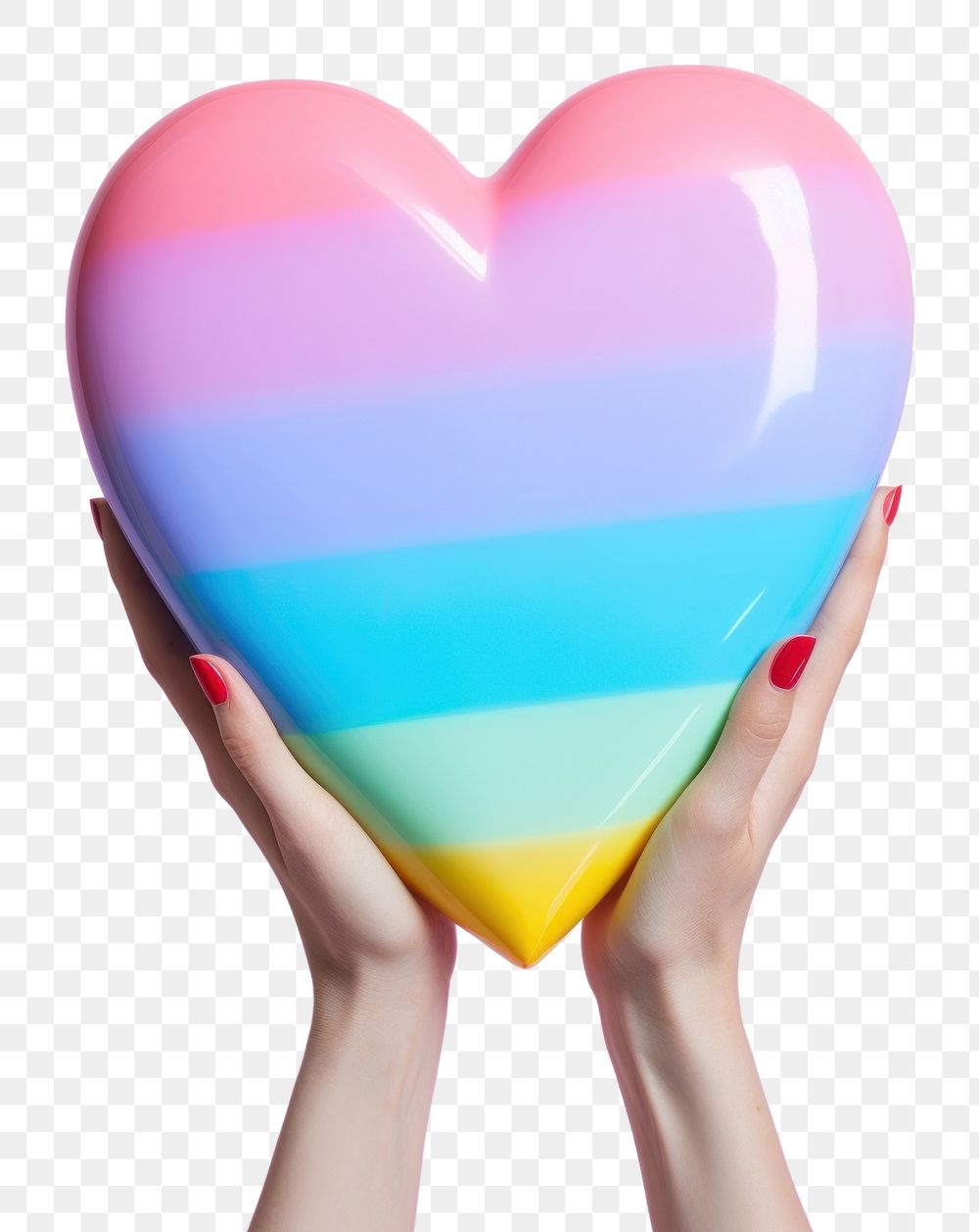 PNG Hand holding big ceramic rainbow heart creativity volleyball standing. AI generated Image by rawpixel.