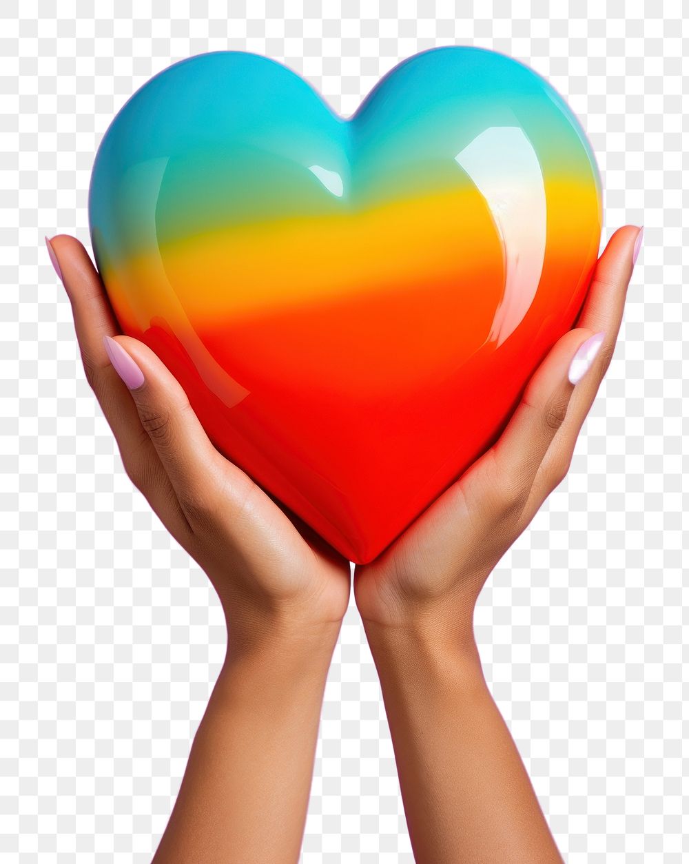 PNG Hand holding big ceramic rainbow heart basketball romance balloon. AI generated Image by rawpixel.