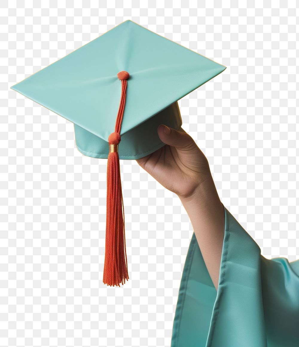 PNG Hand holding graduation cap intelligence achievement mortarboard. AI generated Image by rawpixel.