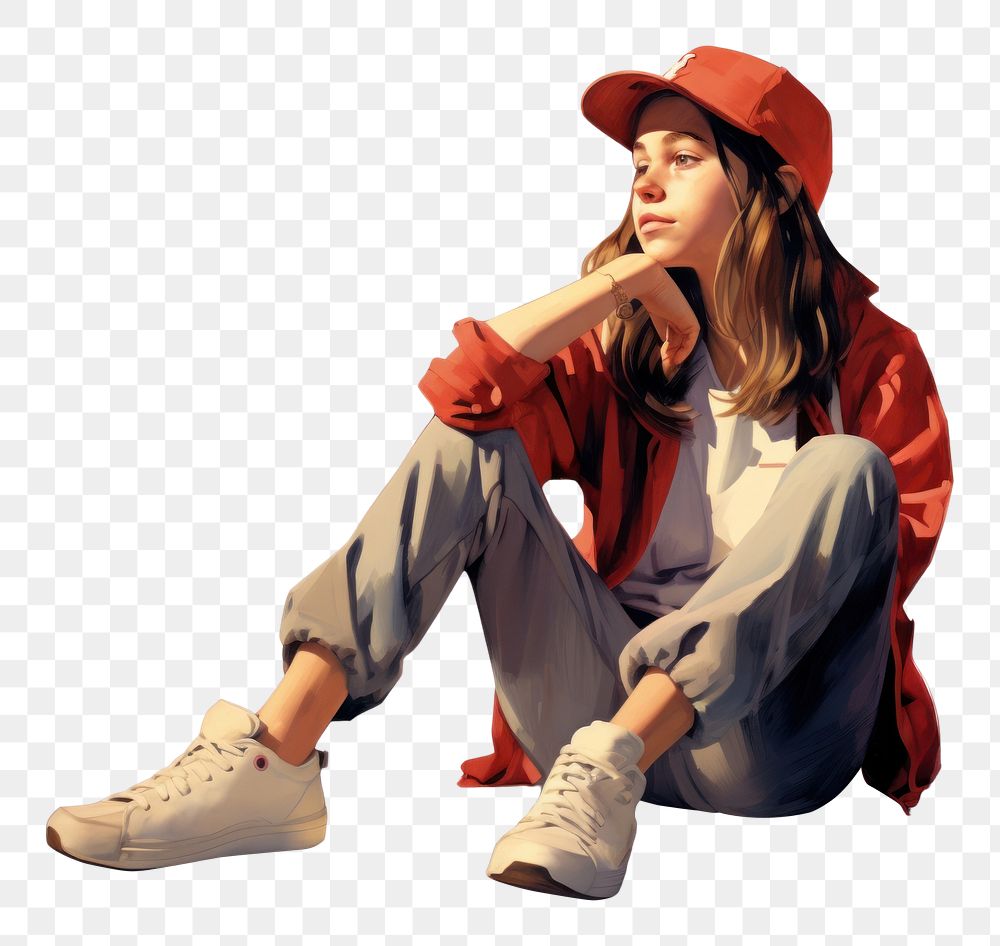 PNG Teenager sitting footwear portrait. AI generated Image by rawpixel.