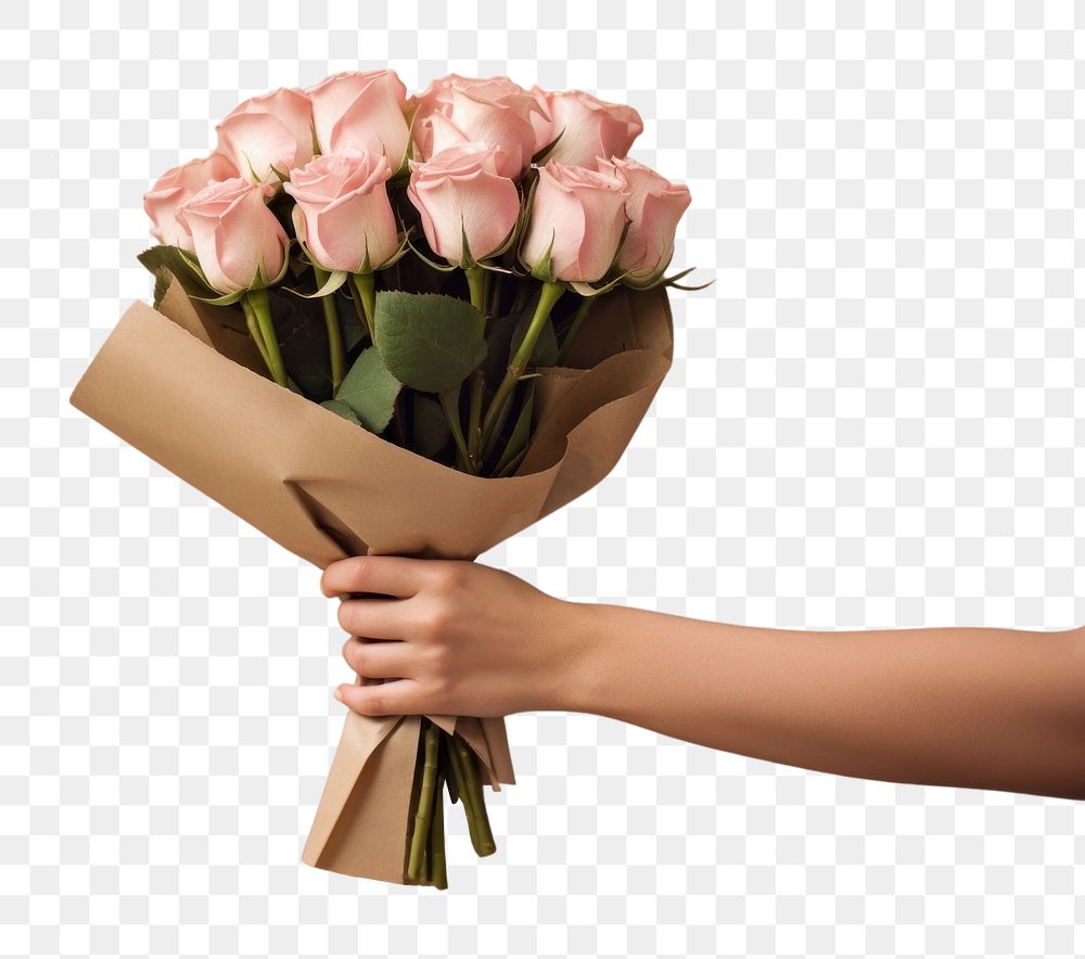 PNG Hands giving bouquet rose flower plant. AI generated Image by rawpixel.
