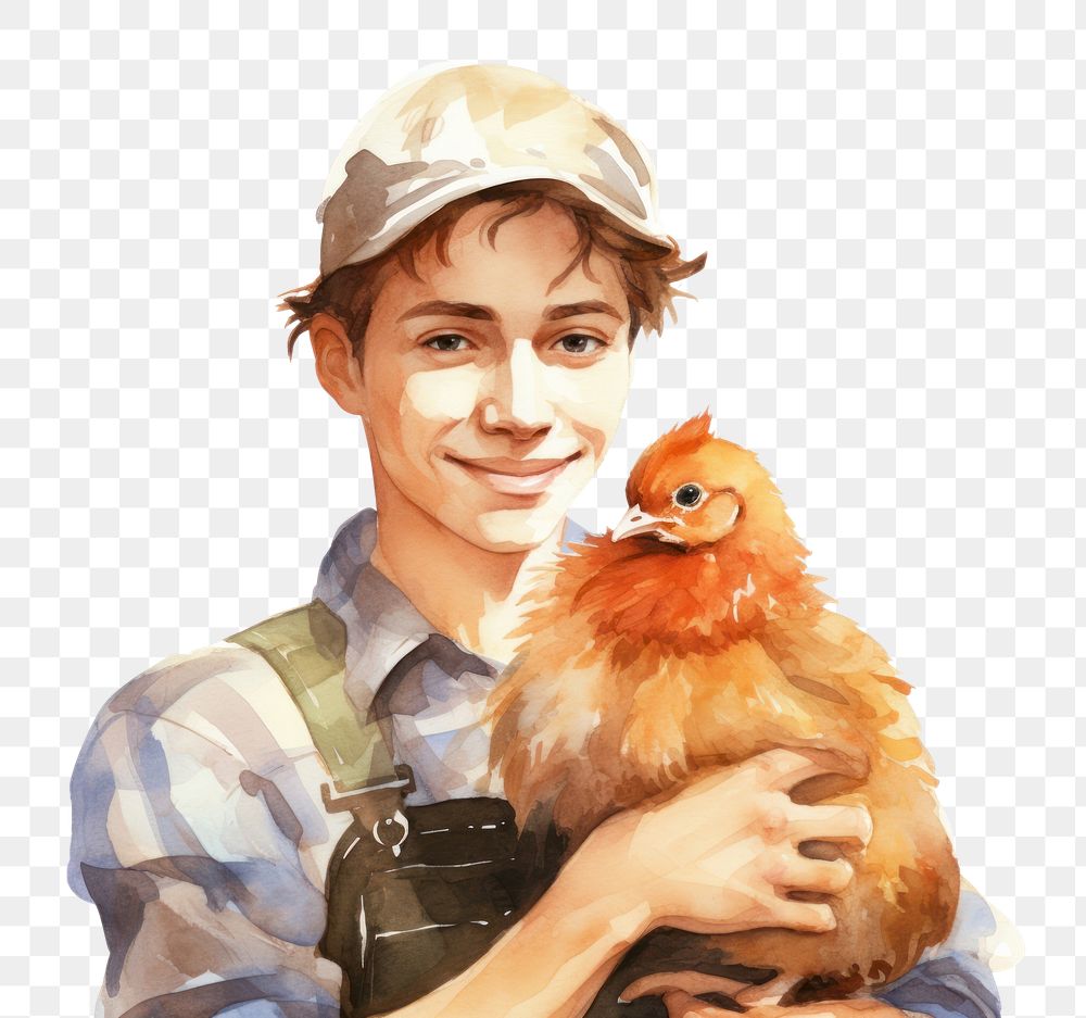 PNG  Farmer holding a chicken portrait poultry cartoon. AI generated Image by rawpixel.