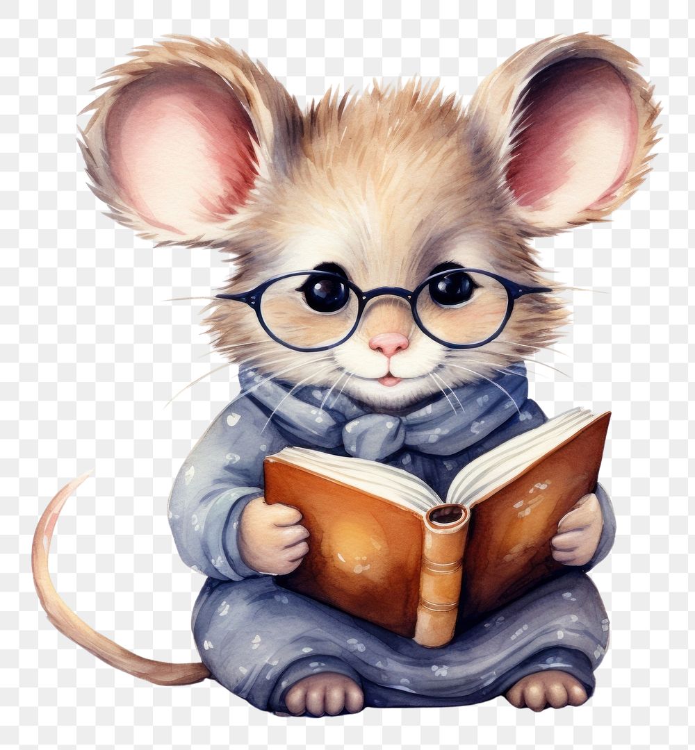 PNG  Mouse reading glasses book. AI generated Image by rawpixel.