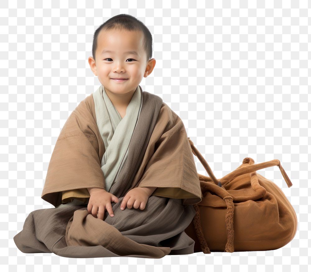 PNG Child sitting robe white background. AI generated Image by rawpixel.