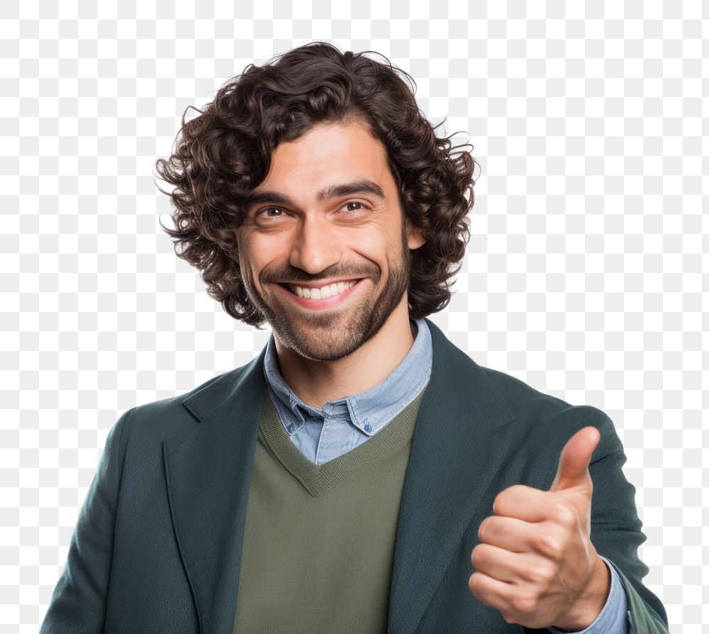 PNG  Man portrait smiling finger. AI generated Image by rawpixel.