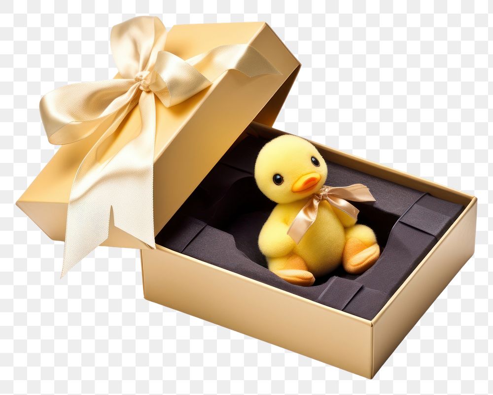 PNG Duck doll box gift white background. AI generated Image by rawpixel.