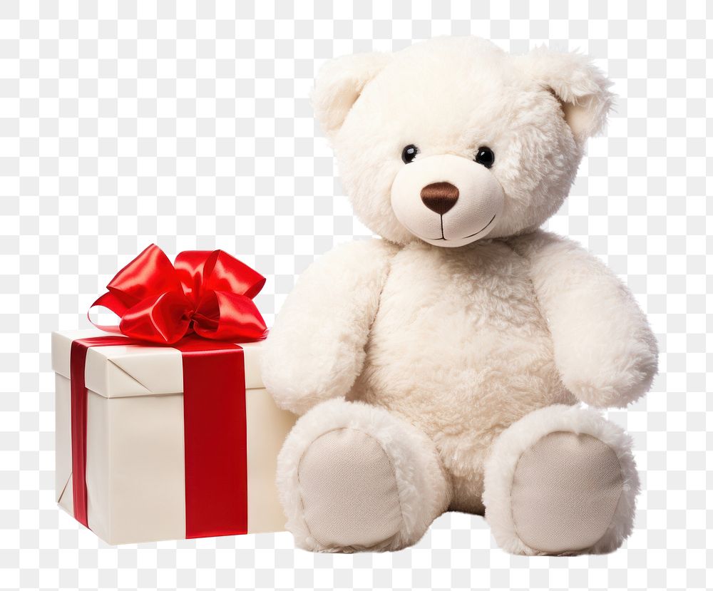 PNG White gift bear toy. AI generated Image by rawpixel.