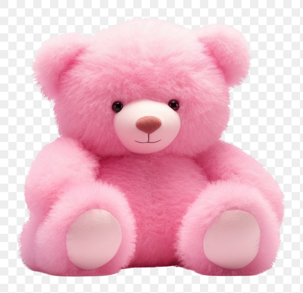 PNG  Pink bear doll cartoon toy white background. AI generated Image by rawpixel.