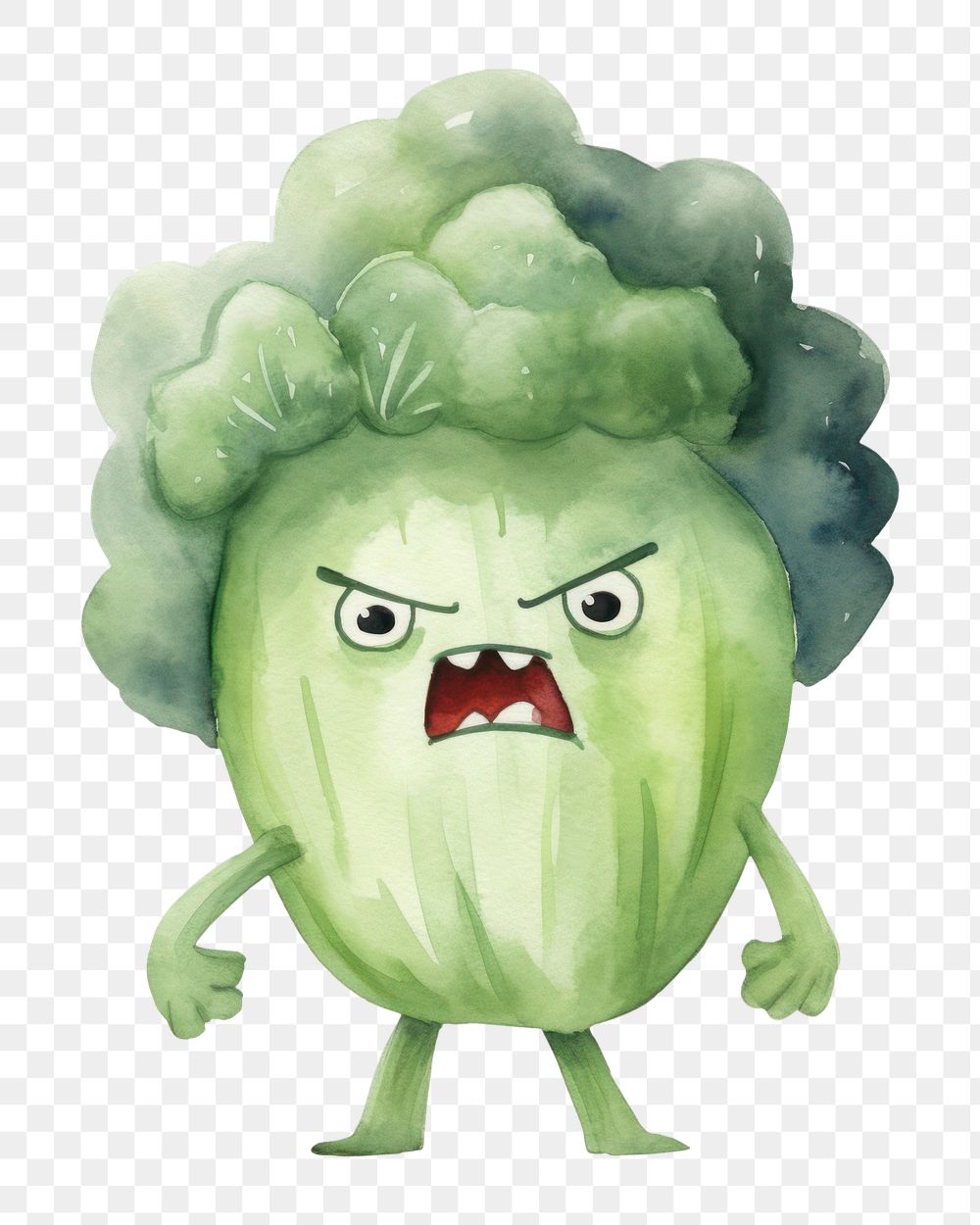 PNG  Angry broccoli running vegetable food white background. AI generated Image by rawpixel.
