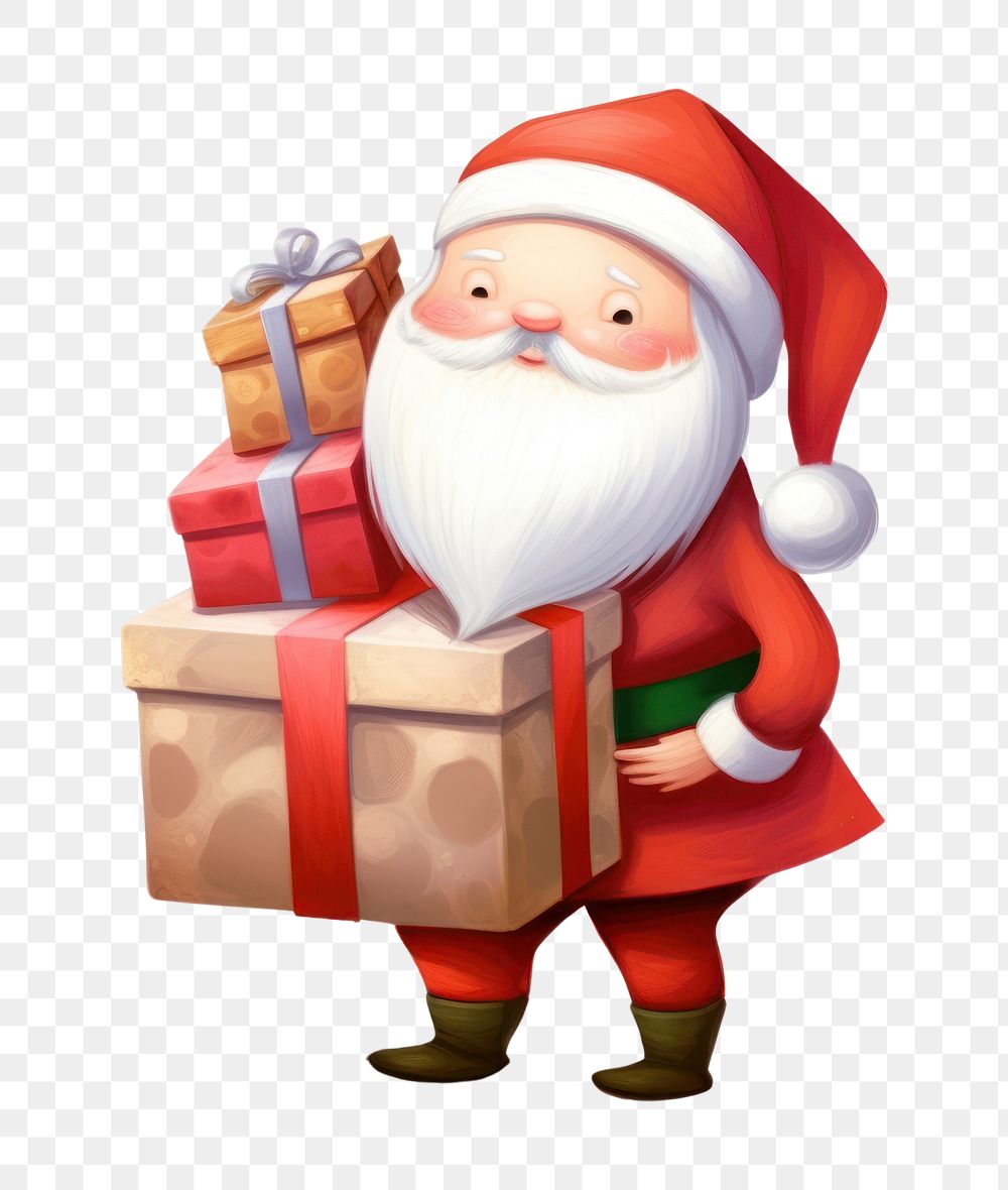 PNG Santa holding gift boxes red white background celebration. AI generated Image by rawpixel.