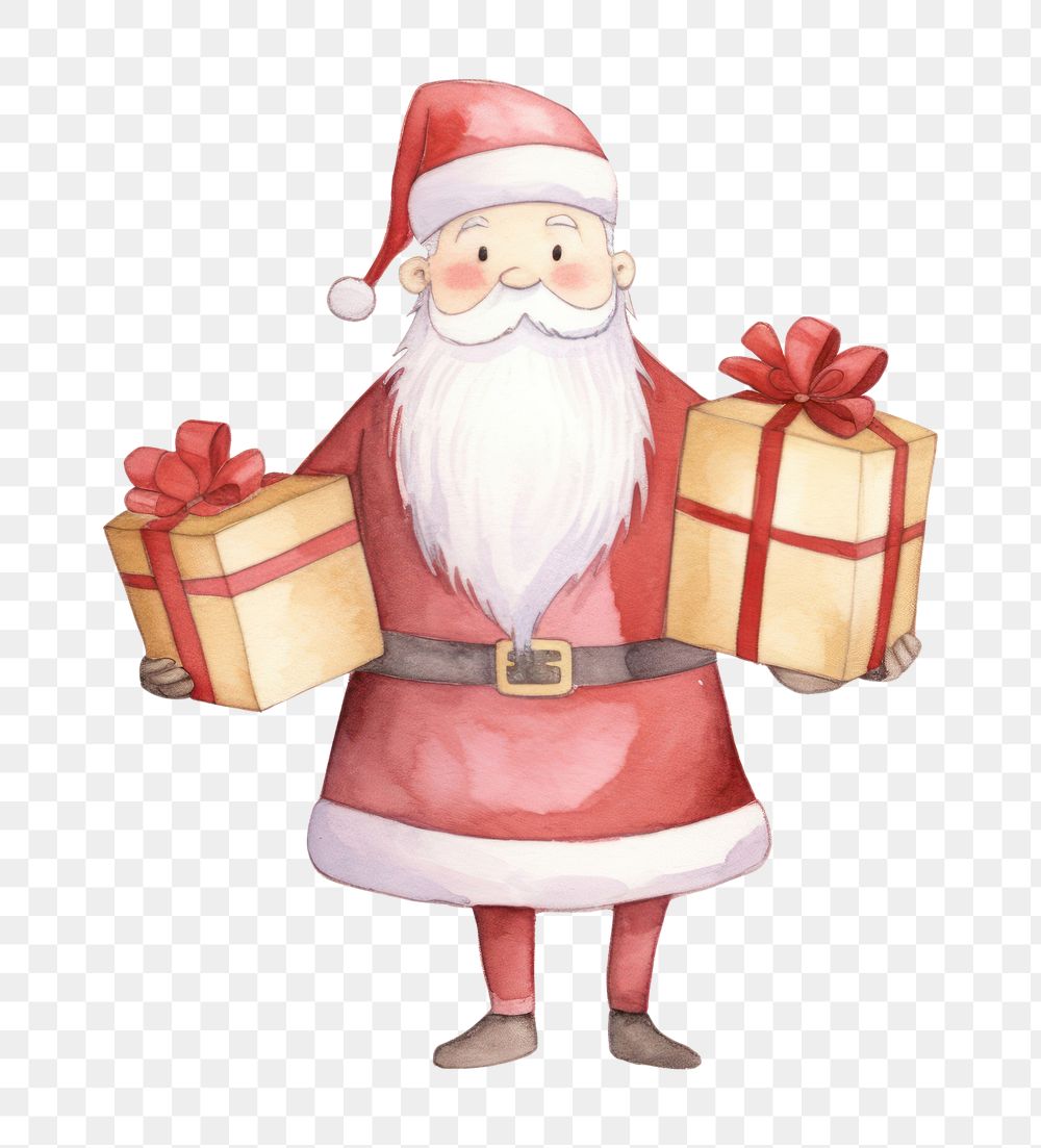 PNG Santa holding gift boxes red white background celebration. AI generated Image by rawpixel.