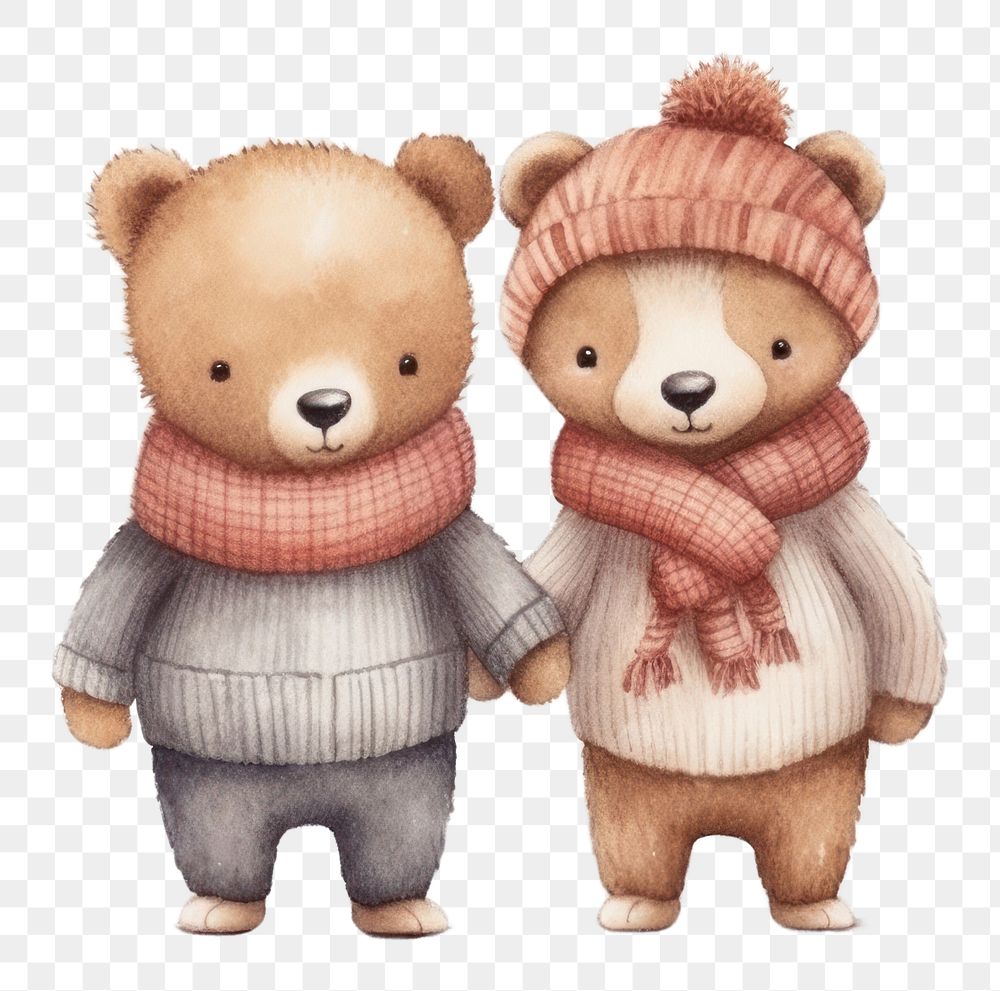 PNG 2 cute bears wear cloth hugging toy representation togetherness. AI generated Image by rawpixel.