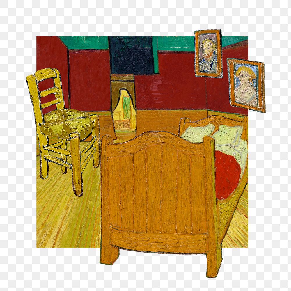 PNG Van Gogh's bedroom, vintage illustration, transparent background. Remixed by rawpixel.