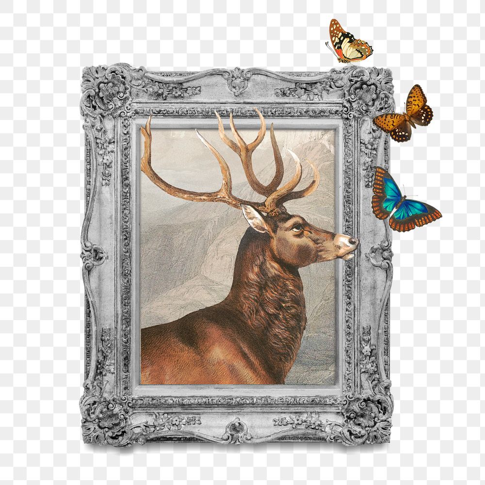 PNG Stag deer frame, aesthetic animal, transparent background. Remixed by rawpixel.