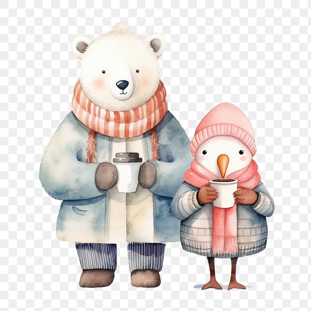 Winter couple png, watercolor animal, transparent background