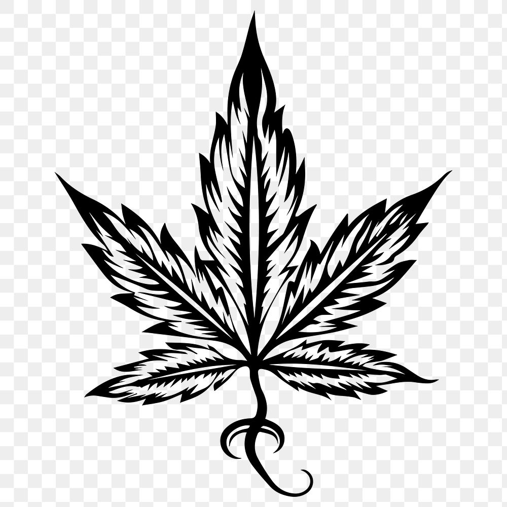 Weed leaf png flat old school illustration, transparent background. AI generated Image by rawpixel.