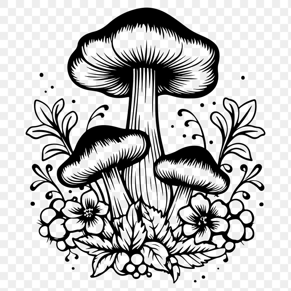 Mushroom png flat old school illustration, transparent background. AI generated Image by rawpixel.