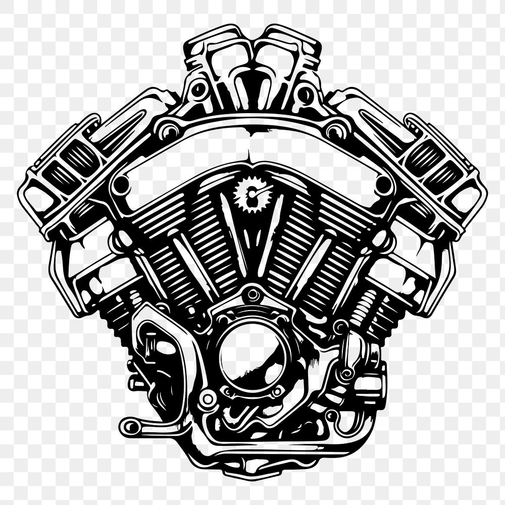 Motorcycle engine png flat old school illustration, transparent background. AI generated Image by rawpixel.