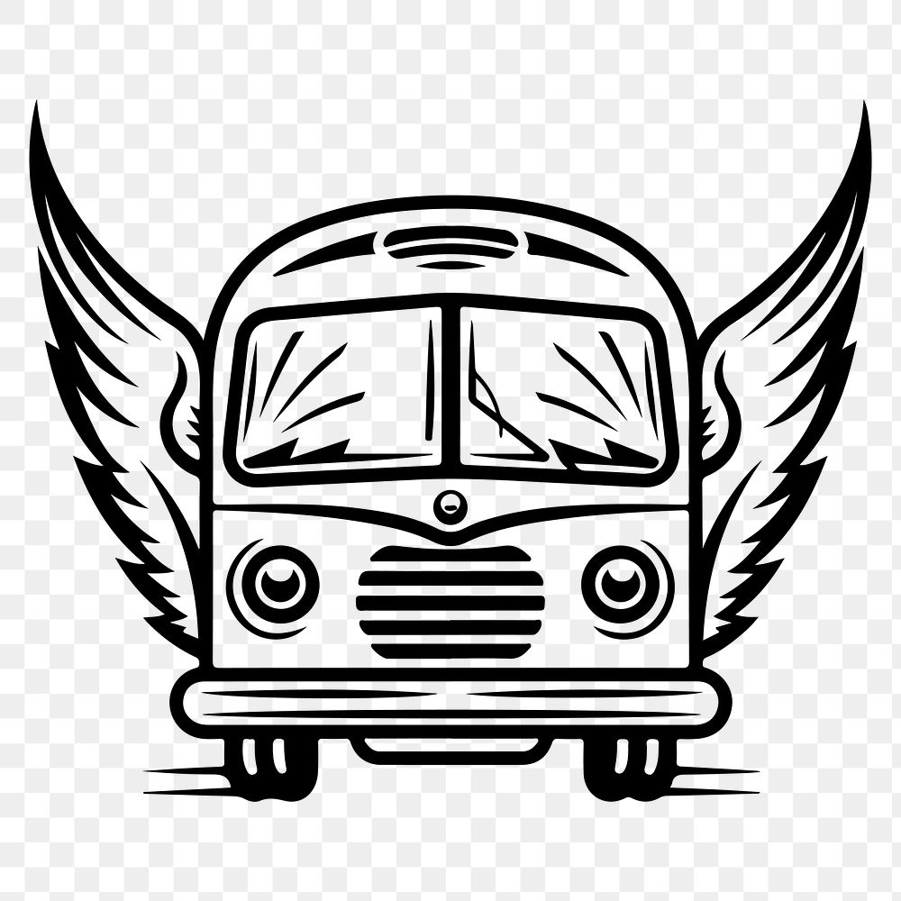 Classic microbus png flat old school illustration, transparent background. 