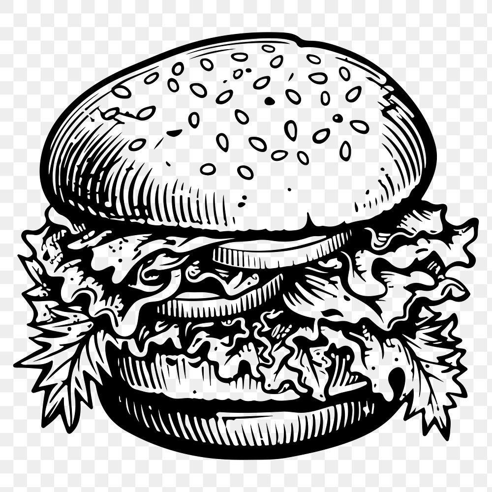 Hamburger png flat old school illustration, transparent background. AI generated Image by rawpixel.