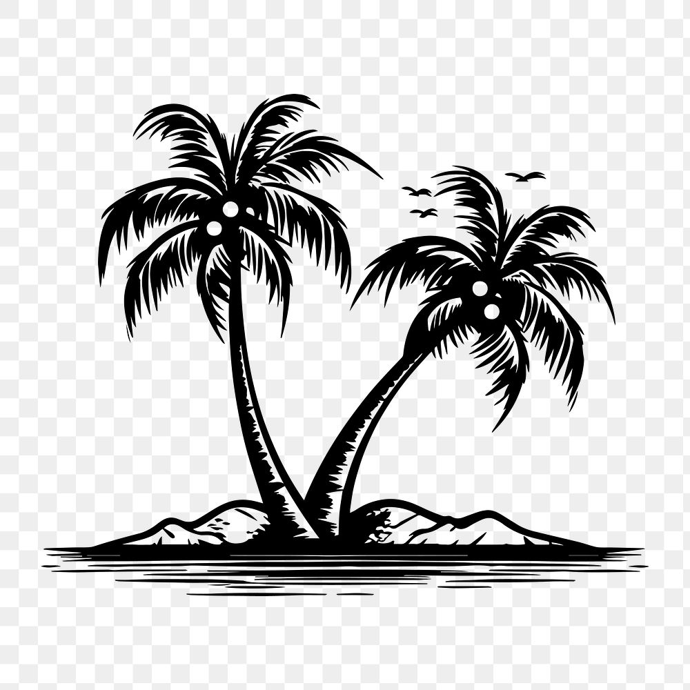 Coconut trees png flat old school illustration, transparent background. AI generated Image by rawpixel.
