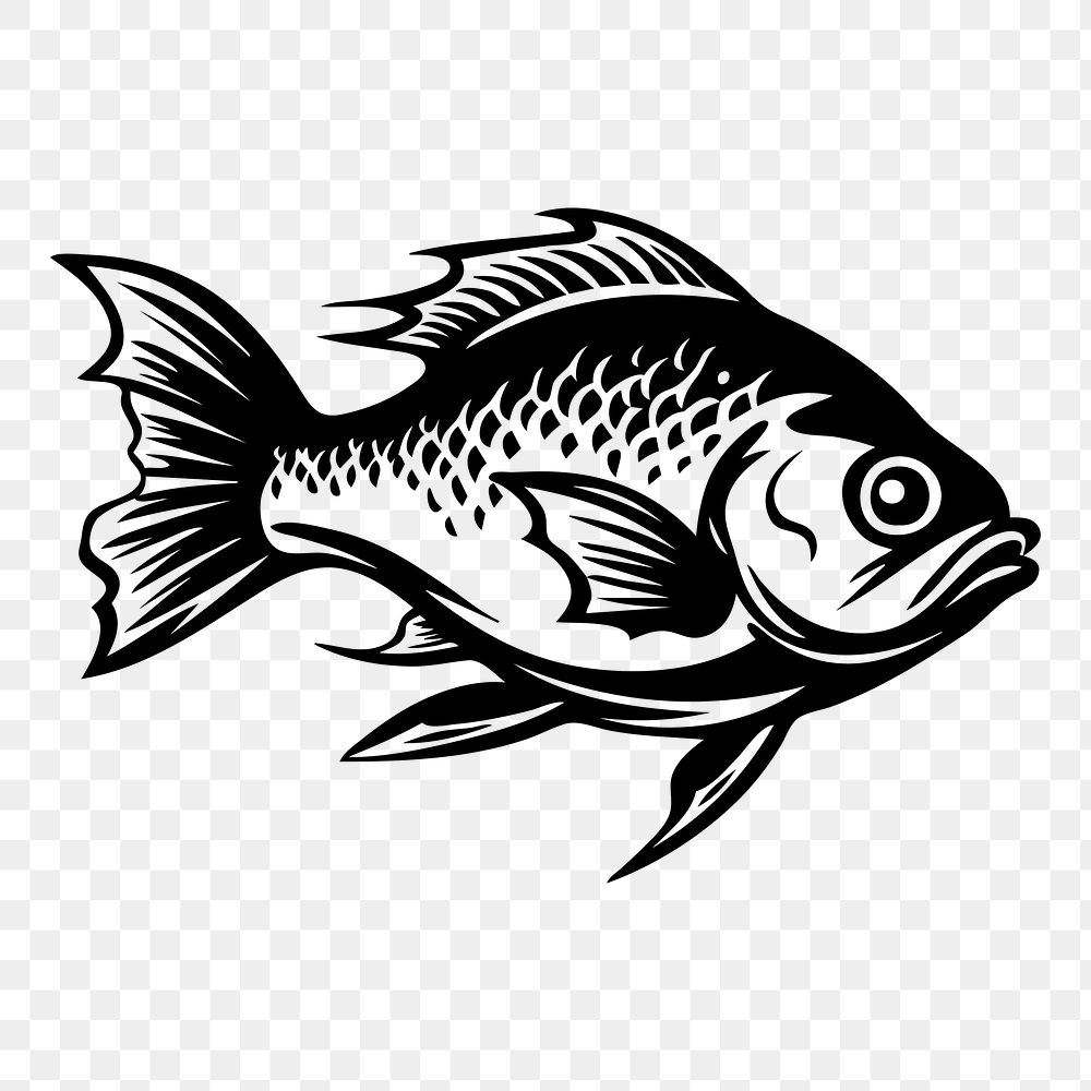 Fish png flat old school illustration, transparent background. AI generated Image by rawpixel.