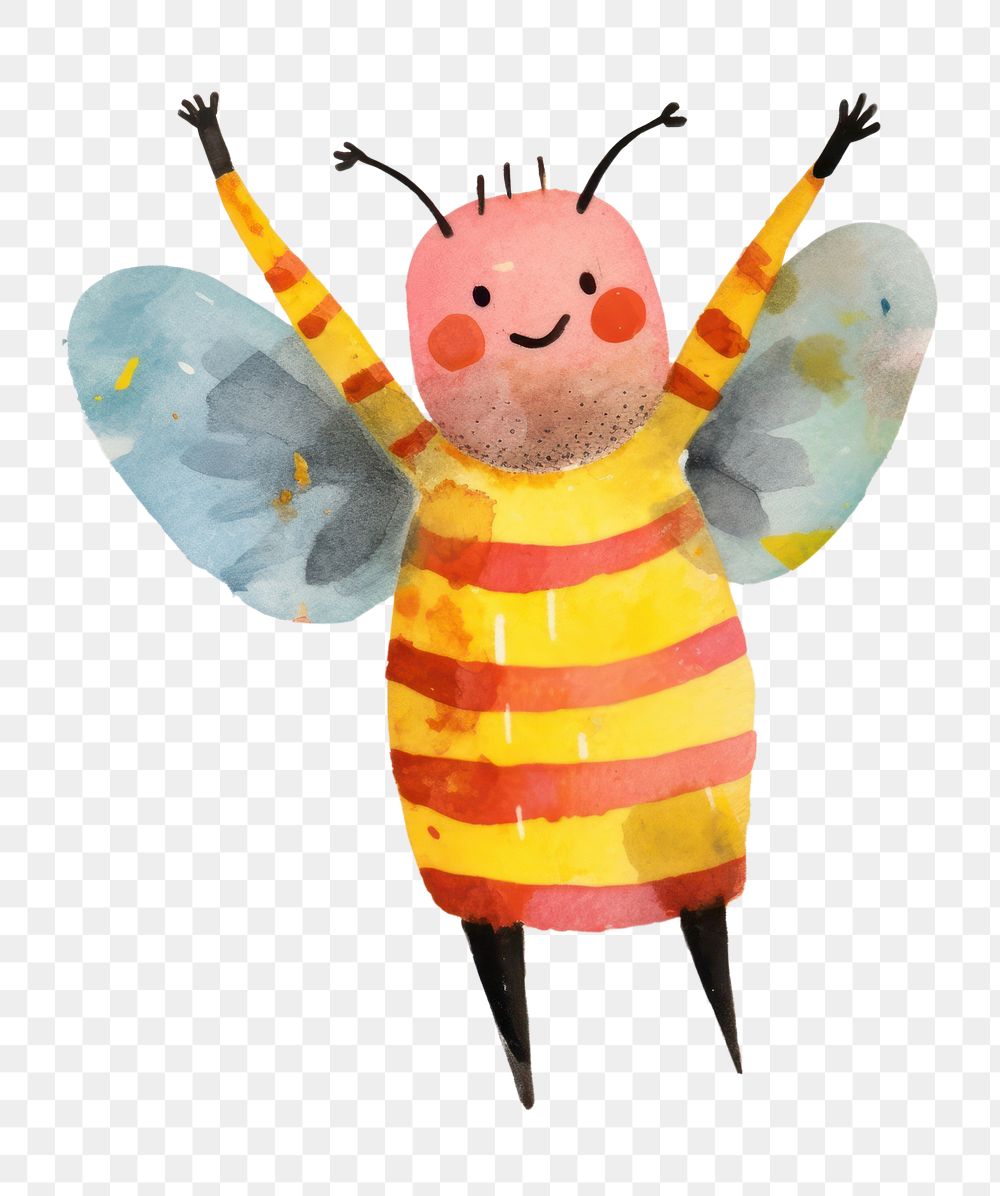 PNG  Happy bee celebrating art drawing animal. AI generated Image by rawpixel.
