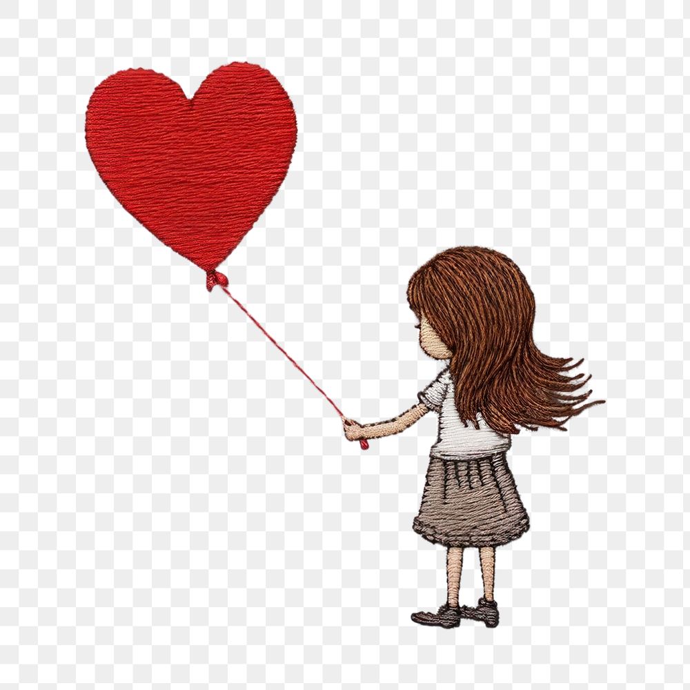 PNG Cute girl huging heart balloon creativity hairstyle. AI generated Image by rawpixel.