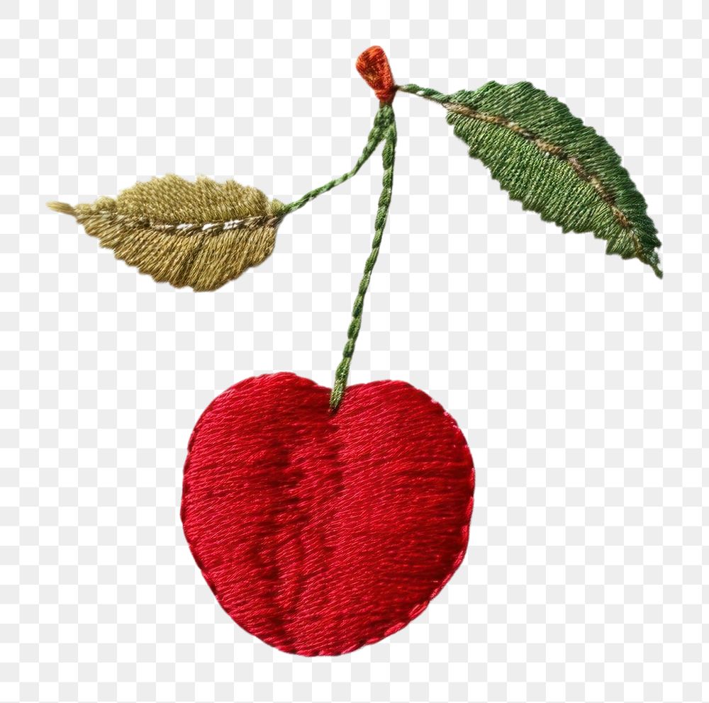PNG Embroidery cherry plant leaf. AI generated Image by rawpixel.