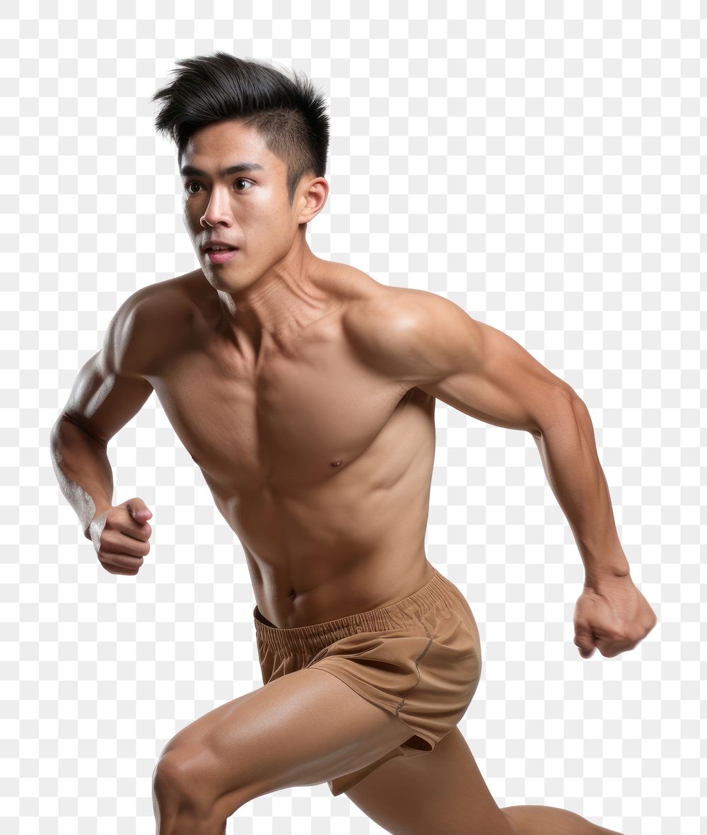 PNG  Running asian man adult white background determination. AI generated Image by rawpixel.